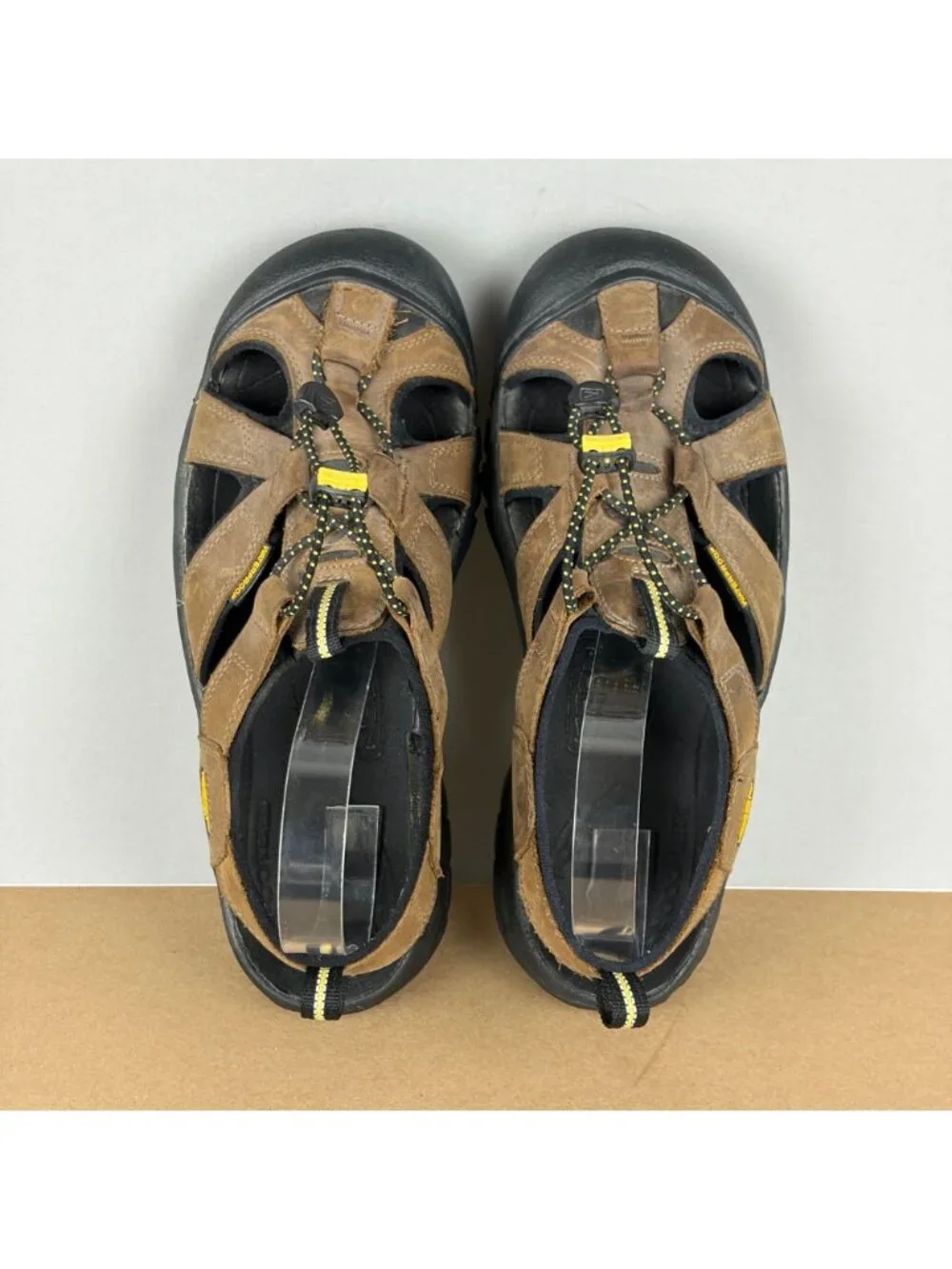 Keen Sarasota Leather Hiking Sandals Mens 9 Brown Bungee Lace Closed Toe